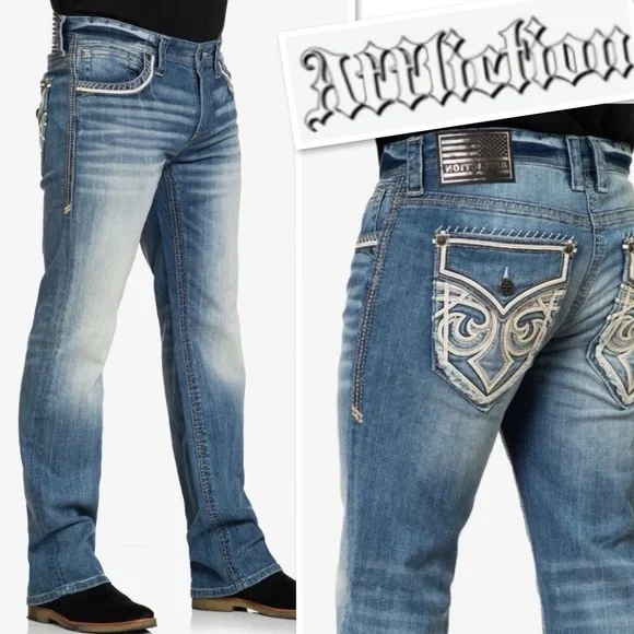 Affliction Black Premium Mens Blue Distressed Hot Rod Denim Size 42